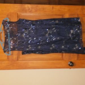 Tahari woman's size 8 sleeveless dress lined w sheer overlay/matching scarf NWOT